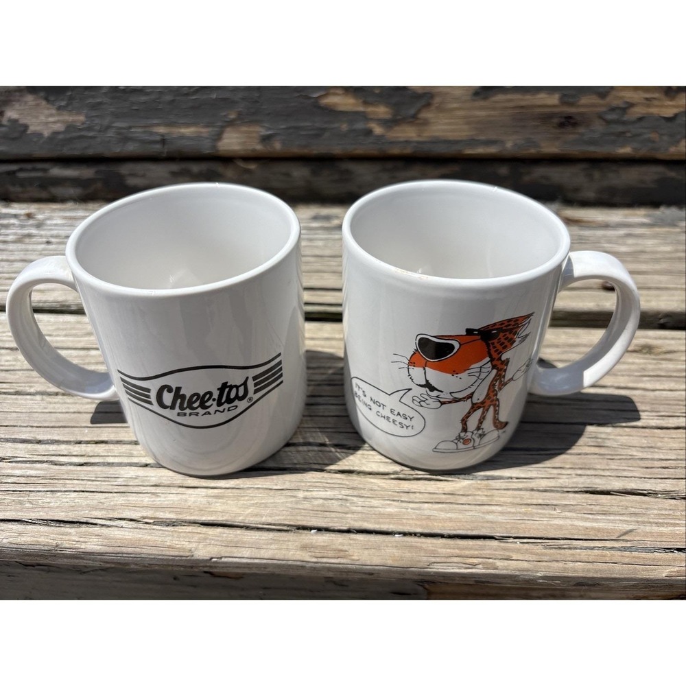 Pair 80's Cheetos Chester Cheetah "It's Not Easy Being Cheesy" Ceramic Mug VTG